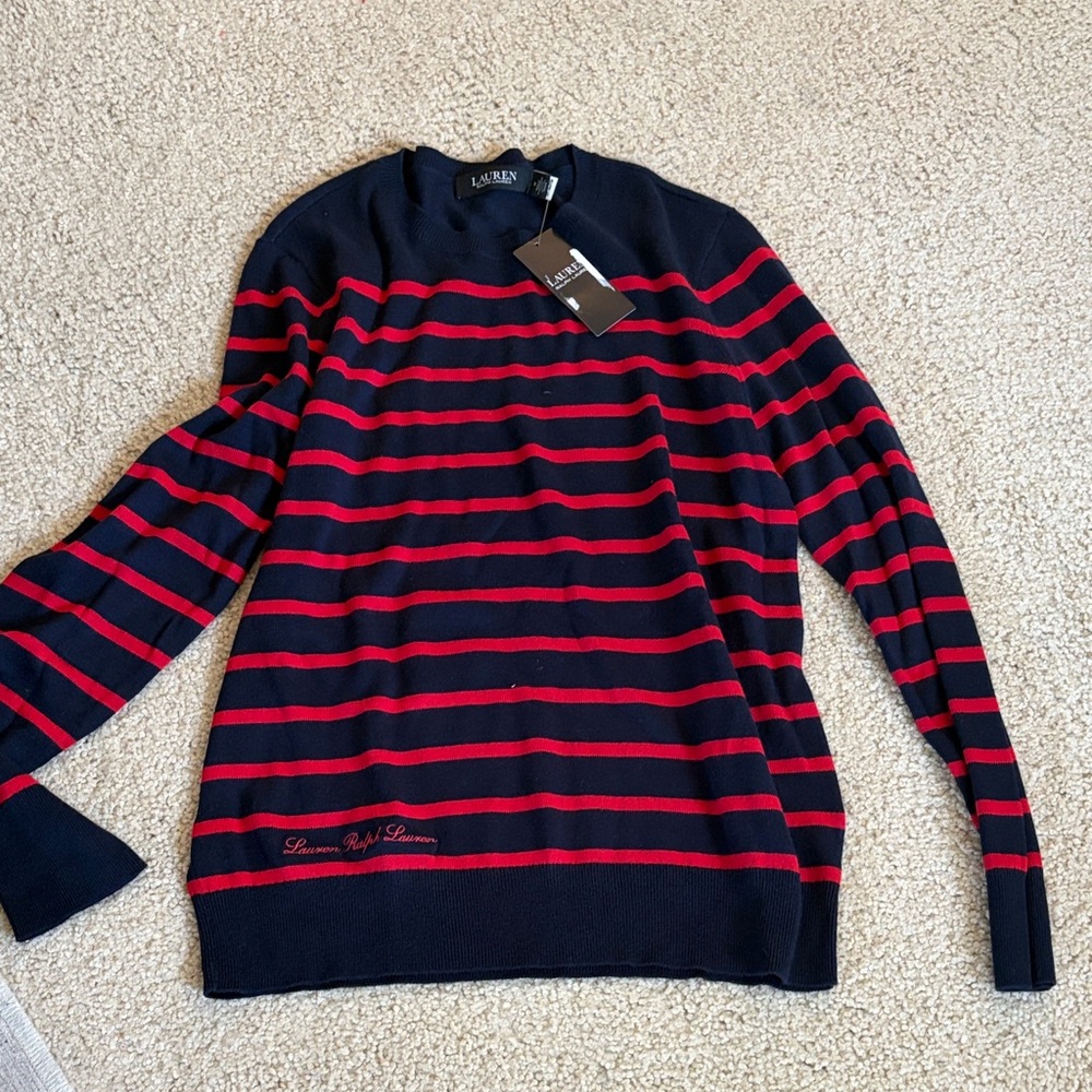 Lauren Ralph Lauren Navy and Red Striped Sweater